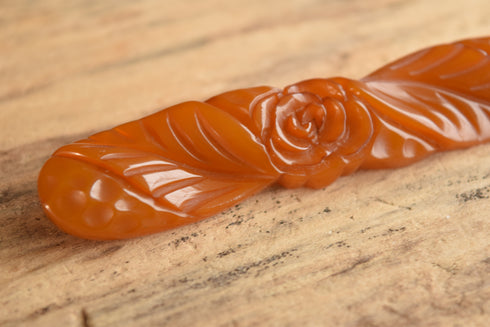 Carved Bakelite Flower Bar Brooch